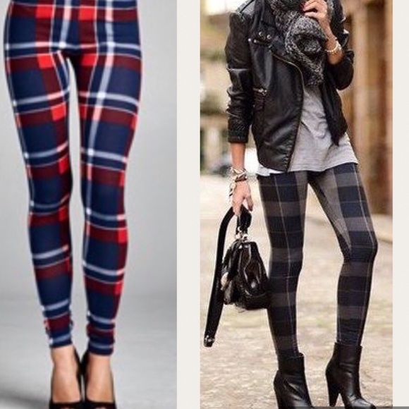 Pants - Navy/Red Plaid Leggings